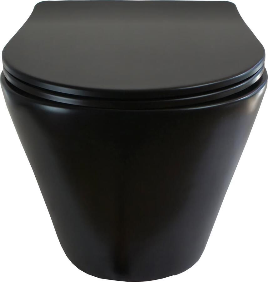 Blue Label Odin wandcloset 53 cm randloos met softclose zitting Mat zwart - Foto 3