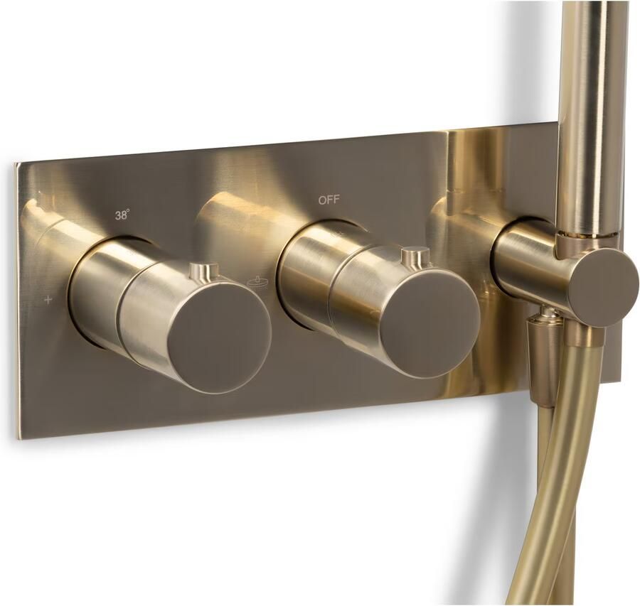 Blue Label Regendouche set Brondby | Inbouw | Thermostaatkraan | 2-weg | Rond | Geborsteld goud PVD Geborsteld goud PVD
