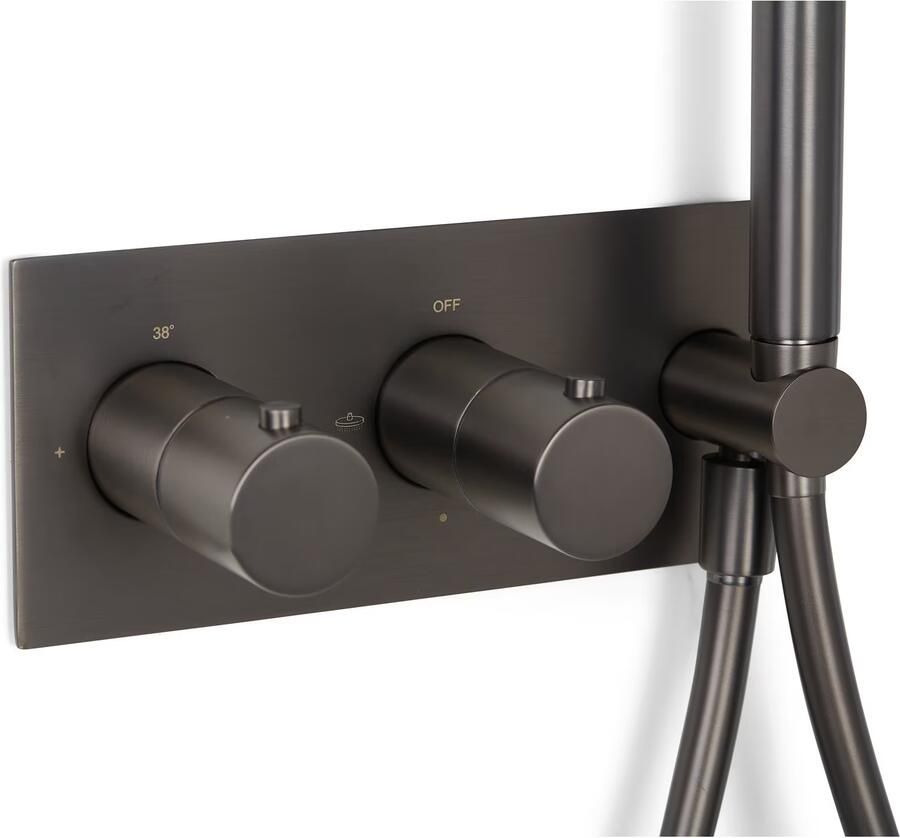 Blue Label Regendouche set Brondby | Inbouw | Thermostaatkraan | 2-weg | Rond | Gunmetal PVD