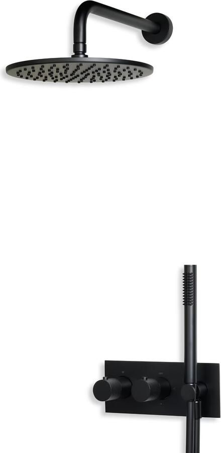 Blue Label Regendouche set Brondby | Inbouw | Thermostaatkraan | 2-weg | Rond | Mat zwart - Foto 2