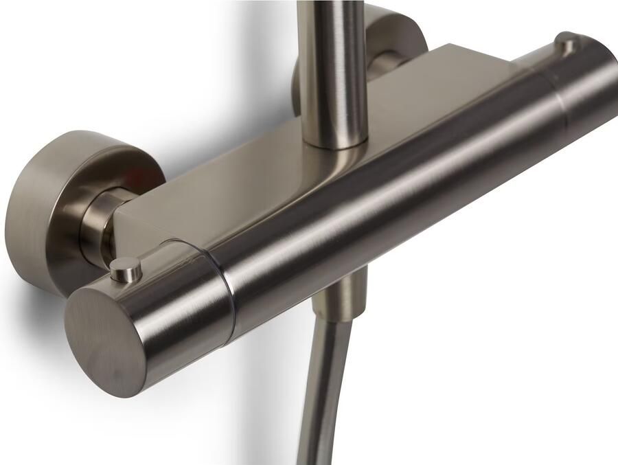 Blue Label Regendouche set met handdouche Brondby | Opbouw | Thermostaatkraan | 2-weg | Rond | Geborsteld nikkel PVD