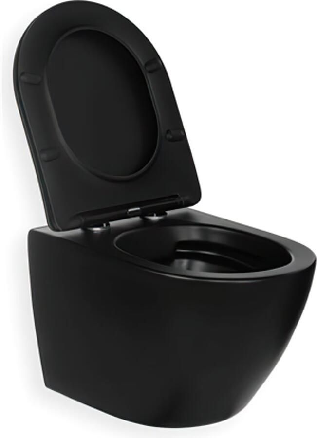 Blue Label Wandcloset Balder | 48.5 cm | Rimless | Compact | Incl.Softclose zitting | Keramiek | Mat zwart - Foto 2