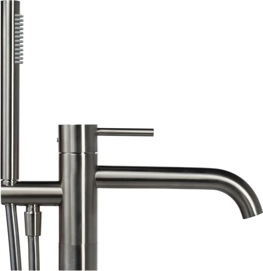 Blue Label Vrijstaande badkraan Brondby | Hoogte uitloop 80 cm | Draaibare uitloop | Mengkraan | Rond | Geborsteld nikkel PVD