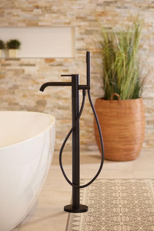 Blue Label Vrijstaande badkraan Brondby | Hoogte uitloop 80 cm | Draaibare uitloop | Mengkraan | Rond | Mat zwart - Foto 2