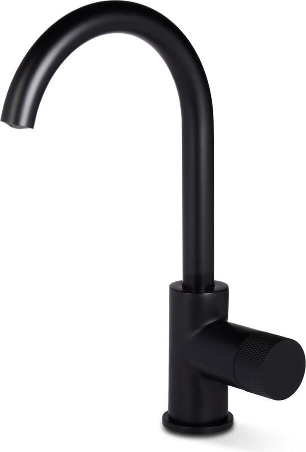 Blue Label Wastafelkraan Brondby Facet | Opbouw | Draaibare uitloop | Mengkraan | Hoog model | 1-hendel | Rond | Mat zwart - Foto 2