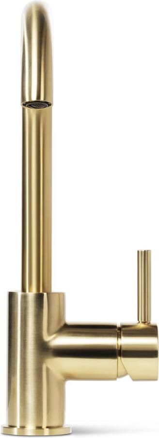 Blue Label Wastafelkraan Brondby | Opbouw | Draaibare uitloop | Mengkraan | Hoog model | 1-hendel | Rond | Geborsteld goud - Foto 3