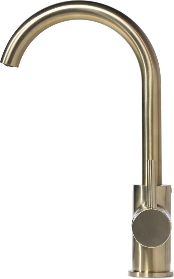 Blue Label Wastafelkraan Brondby | Opbouw | Draaibare uitloop | Mengkraan | Hoog model | 1-hendel | Rond | Geborsteld goud - Foto 2