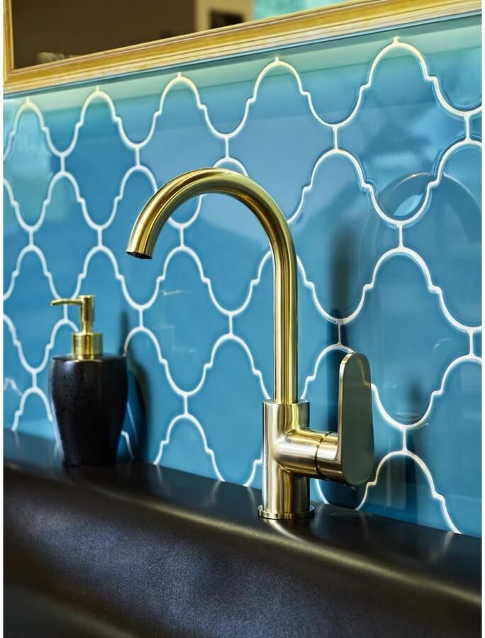 Blue Label Wastafelkraan Skive | Opbouw | Mengkraan | Hoog model | 1-hendel | Rond | Geborsteld goud PVD - Foto 2