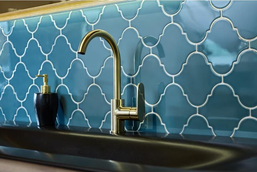 Blue Label Wastafelkraan Skive | Opbouw | Mengkraan | Hoog model | 1-hendel | Rond | Geborsteld goud PVD - Foto 3