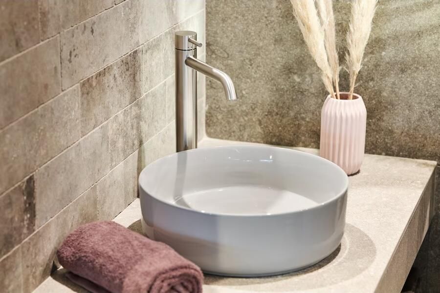 Blue Label Wastafelkraan Viborg | Opbouw | Mengkraan | Hoog model | 1-hendel | Rond | Geborsteld nikkel PVD - Foto 1