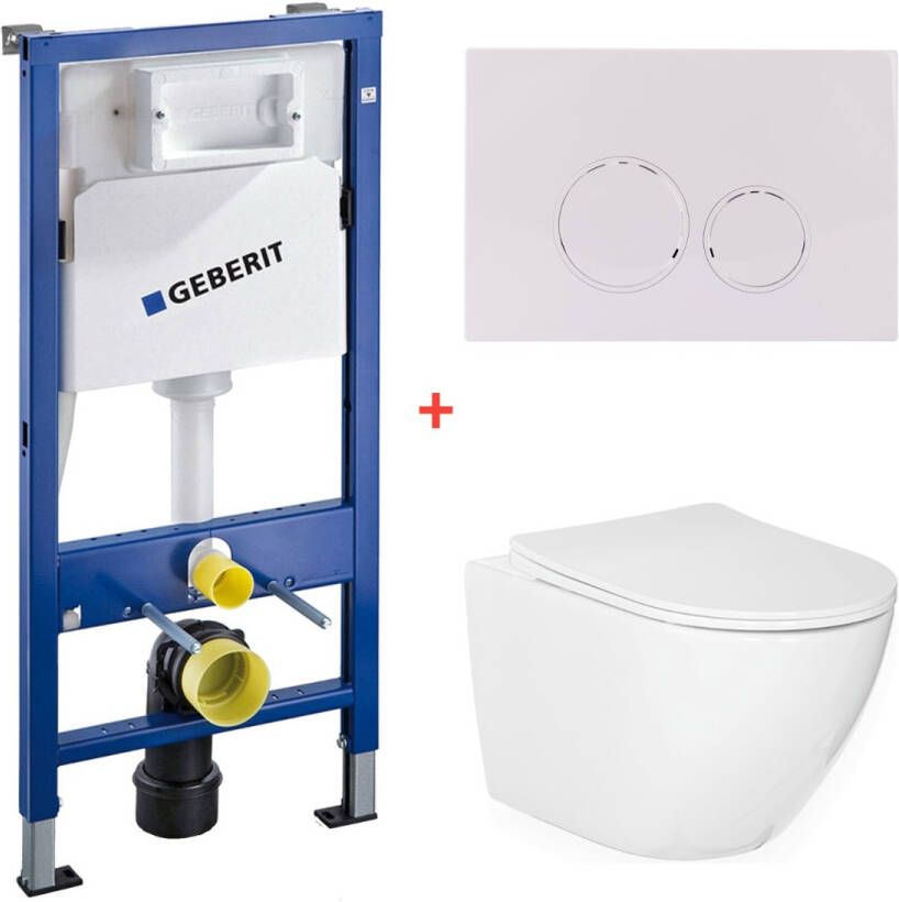 Blue Label Geberit Delta UP100 toiletset 20 wandcloset wit glans 53 cm met softclose zitting en drukplaat wit glans