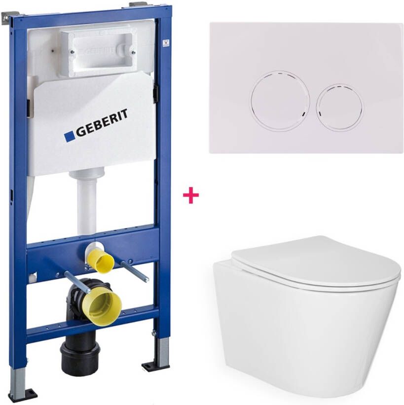 Blue Label Geberit Delta UP100 toiletset 29 wandcloset wit glans 49 cm met softclose zitting en drukplaat wit glans