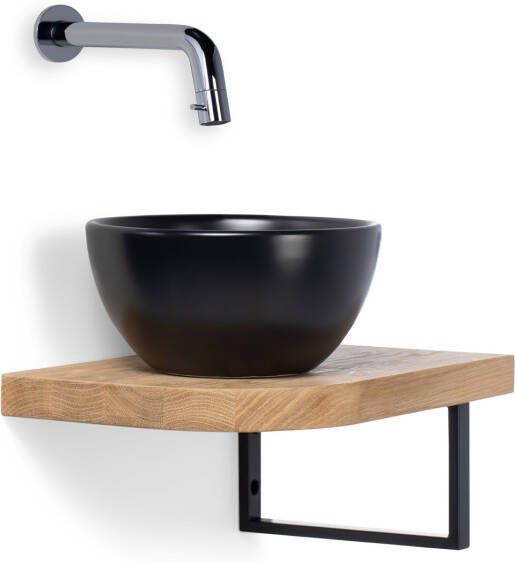 Blue Label Lille fonteinset zwart met waskom sifon clickwaste fonteinplank en handdoekrek chroom - Foto 4