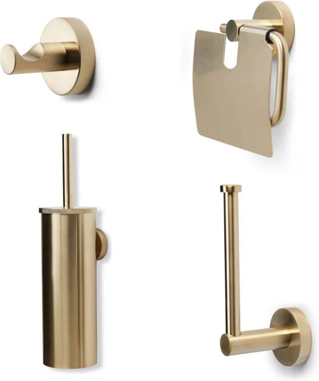 Blue Label Toilet accesoire set Vida Facet | Wandmontage | Messing | Geborsteld goud PVD