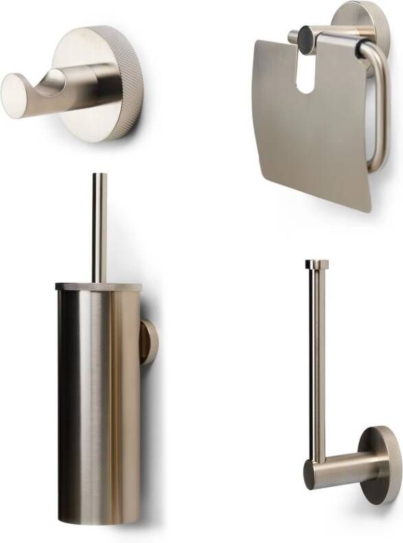 Blue Label Toilet accesoire set Vida Facet | Wandmontage | Messing | Geborsteld nikkel PVD