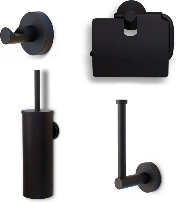 Blue Label Toilet accesoire set Vida Facet | Wandmontage | Messing | Zwart mat
