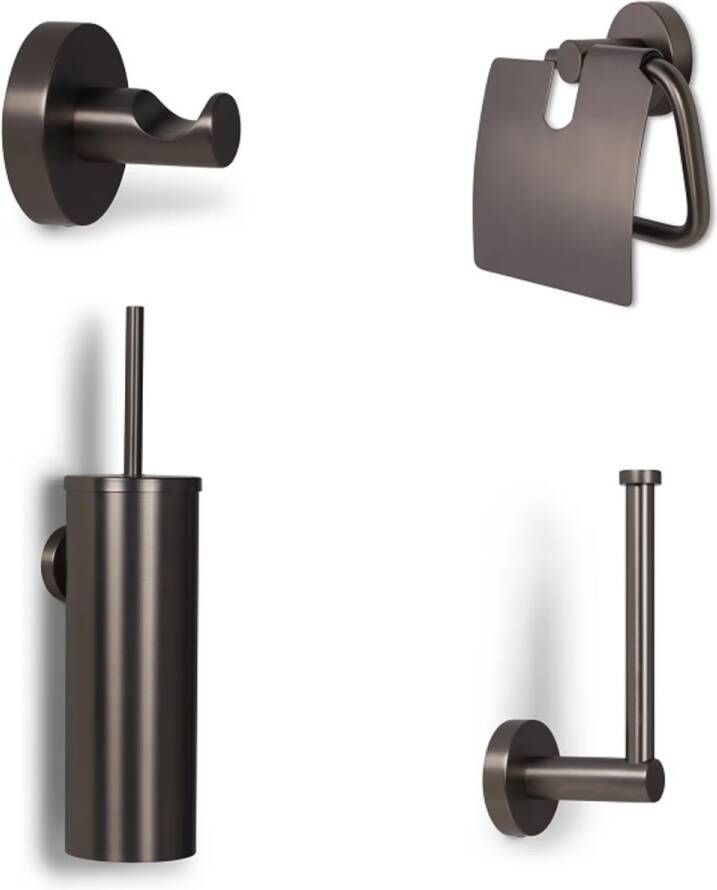 Blue Label Toilet accesoire set Vida | Wandmontage | Messing | Gunmetal PVD