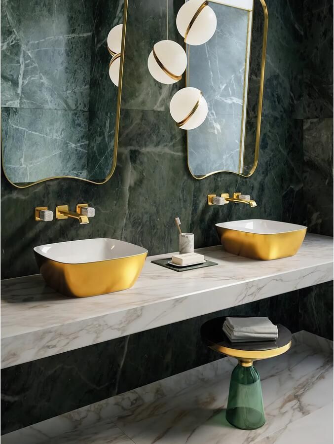 Catalano Green Lux waskom 40x40 cm keramiek goud wit glans - Foto 3