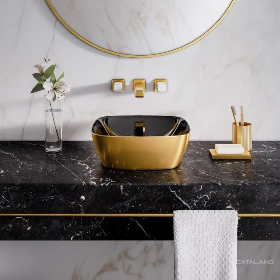 Catalano Green Lux waskom 40x40 cm keramiek goud zwart - Foto 2