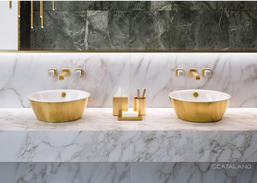 Catalano Velis waskom 42 cm keramiek rond goud wit glans - Foto 2