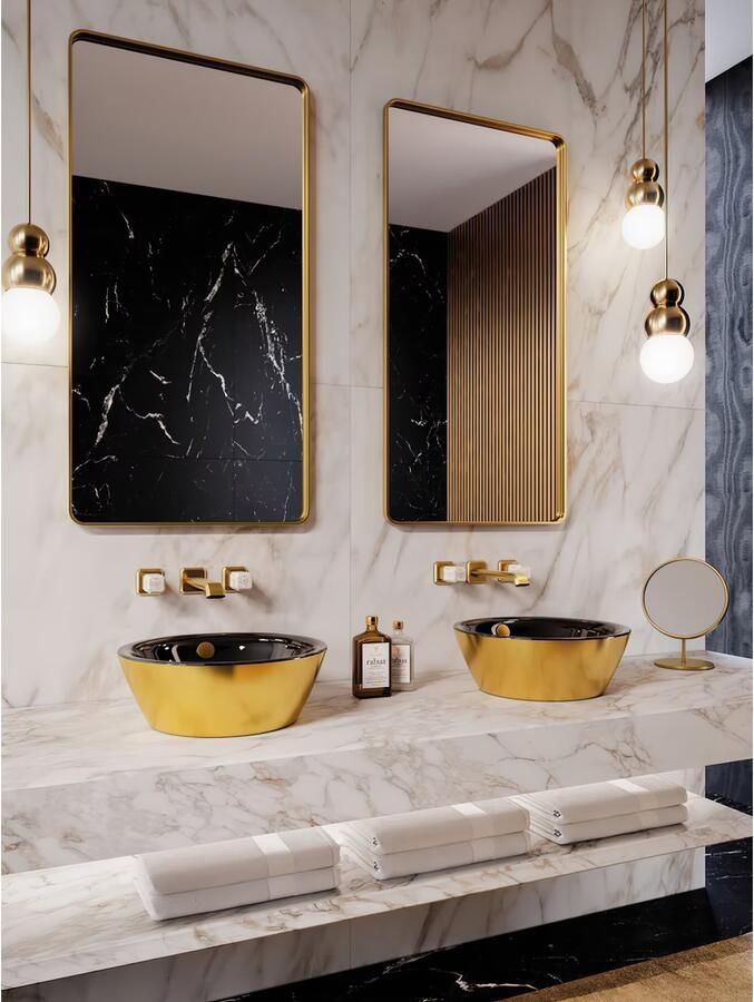 Catalano Velis waskom 42 cm keramiek rond goud zwart - Foto 2