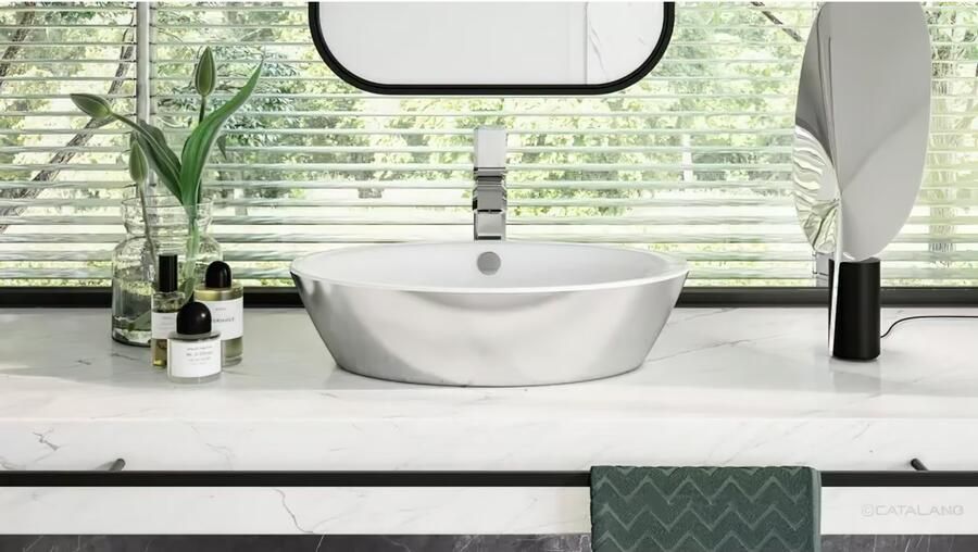 Catalano Velis waskom 60x42 cm keramiek zilver wit glans - Foto 2