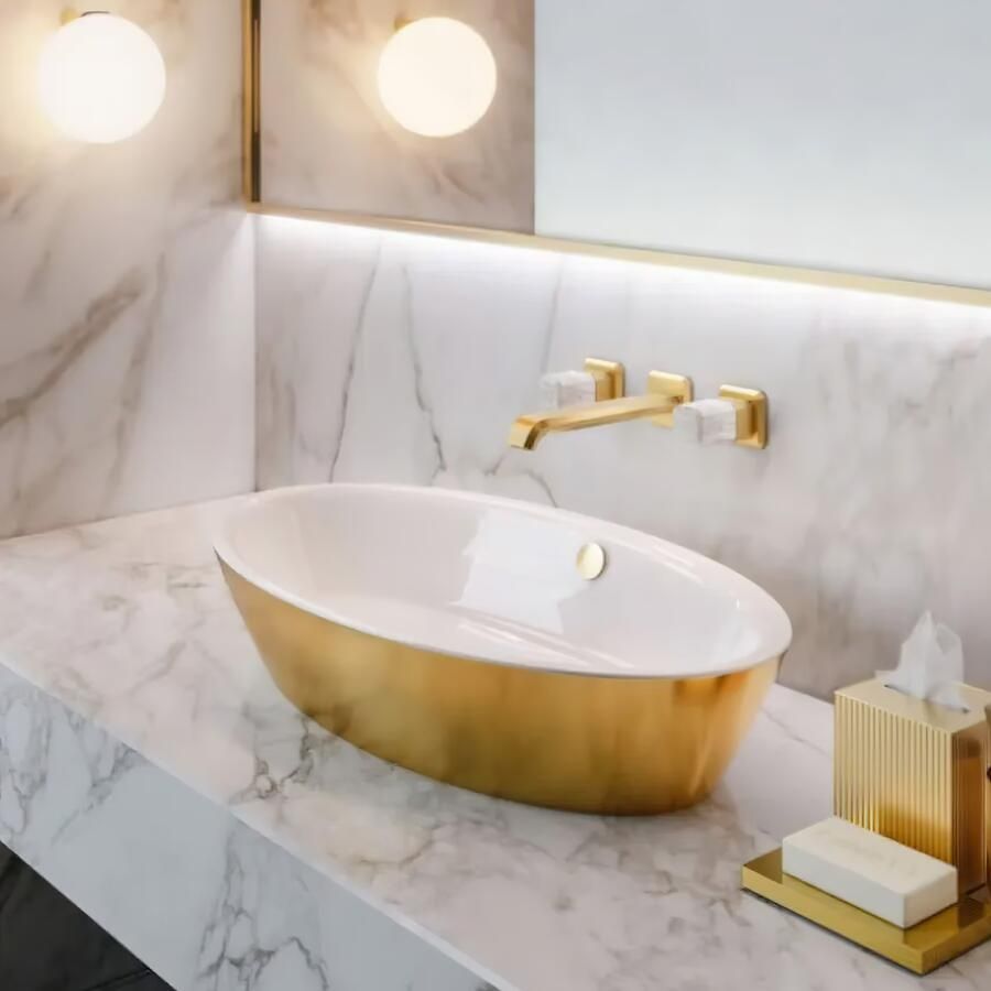 Catalano Velis waskom 70x42 cm keramiek goud wit glans - Foto 2