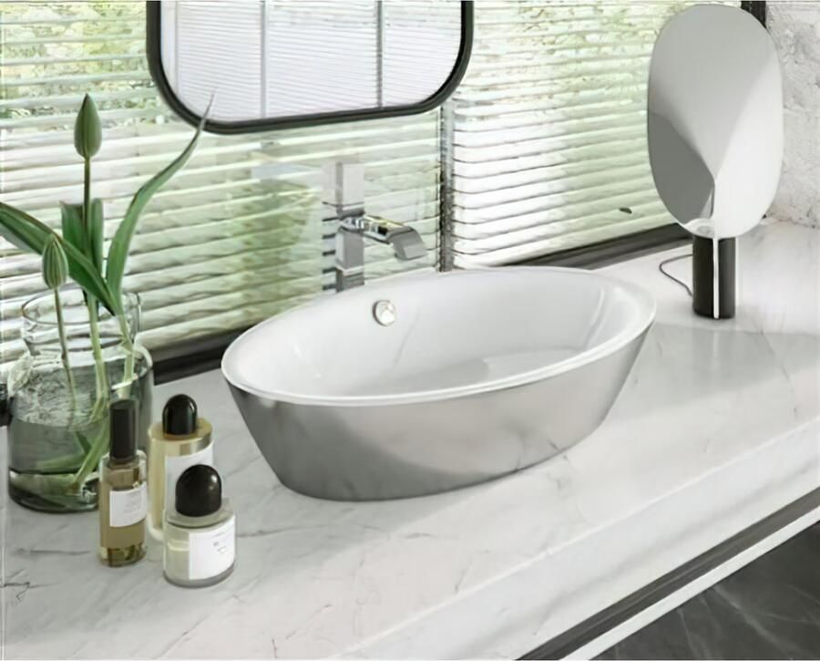 Catalano Velis waskom 70x42 cm keramiek zilver wit glans - Foto 3