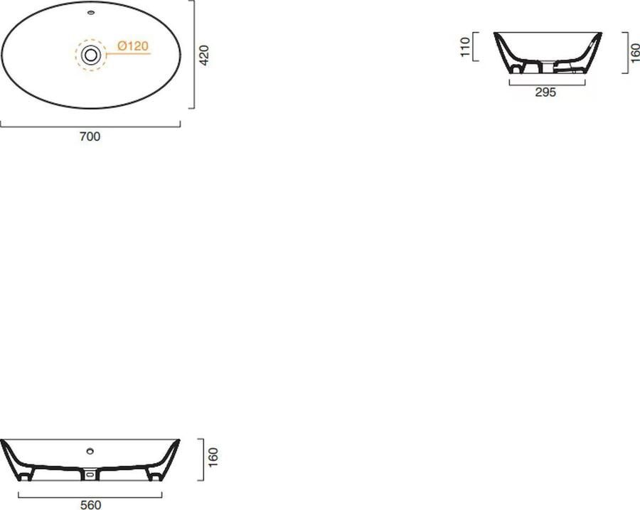 Catalano Velis waskom 70x42 cm keramiek goud zwart