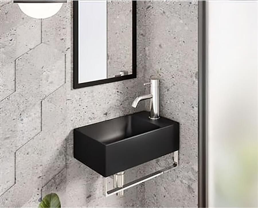 Catalano Verso fontein keramiek 40x23x12 cm omkeerbaar Mat zwart - Foto 2