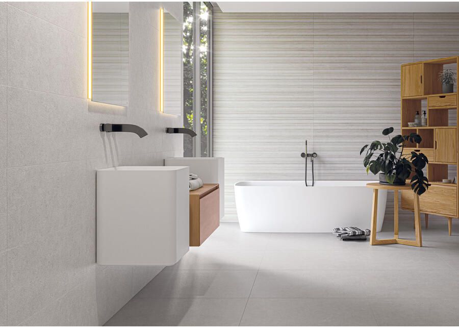 Cifre Cerámica Borneo Wandtegel | 30x75 cm | Gerectificeerd | Betonlook | Mat Wit