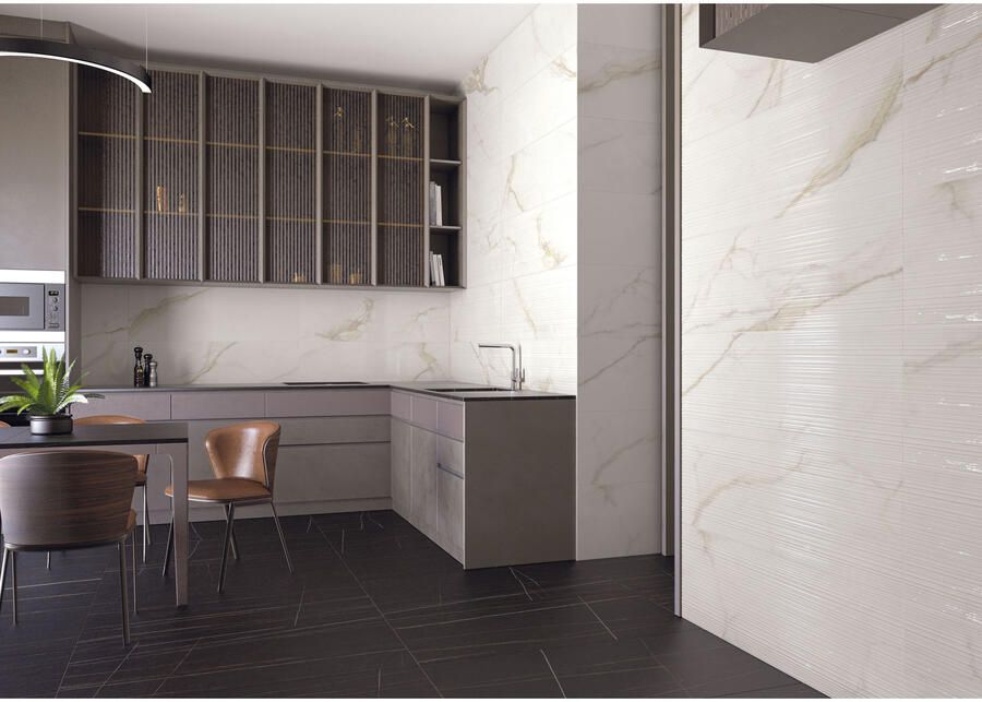 Cifre Cerámica Diamond Gold Wandtegel | 30x90 cm | Gerectificeerd | Marmerlook | Glans Wit