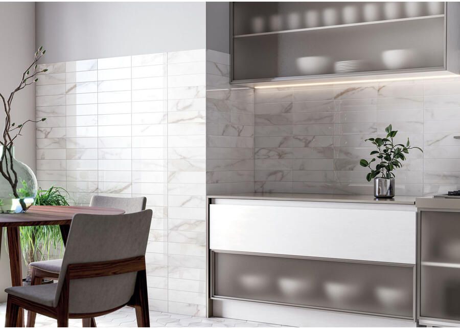 Cifre Cerámica Diamond Gold Wandtegel | 7.5x30 cm | Marmerlook | Mat Wit - Foto 2