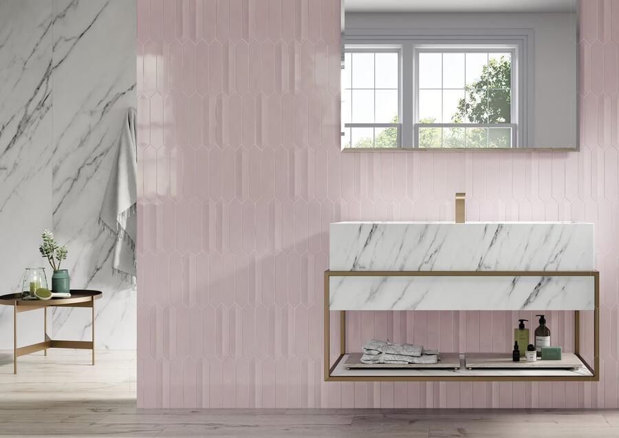 Cifre Ceramica wandtegel 6.5x33.2cm 8mm Zeshoek Roze glans SW07311325-6