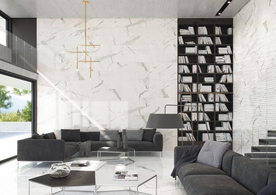 Cifre Ceramica Statuario wand- en vloertegel 60x60cm 9mm Vierkant gerectificeerd Marmerlook Wit zwart glans SW07310845-1 - Foto 2