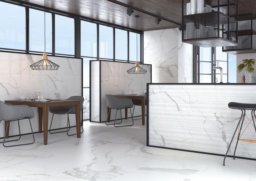 Cifre Ceramica Statuario wand- en vloertegel 75x75cm 10.2mm Vierkant gerectificeerd Marmerlook Wit zwart mat SW07310846-2 - Foto 3