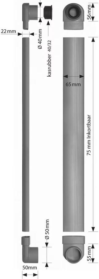 Rm & Co Rm en Co slimtube PVC inbouw afvoerbuis 750mm afvoer voor STE01 - Foto 3