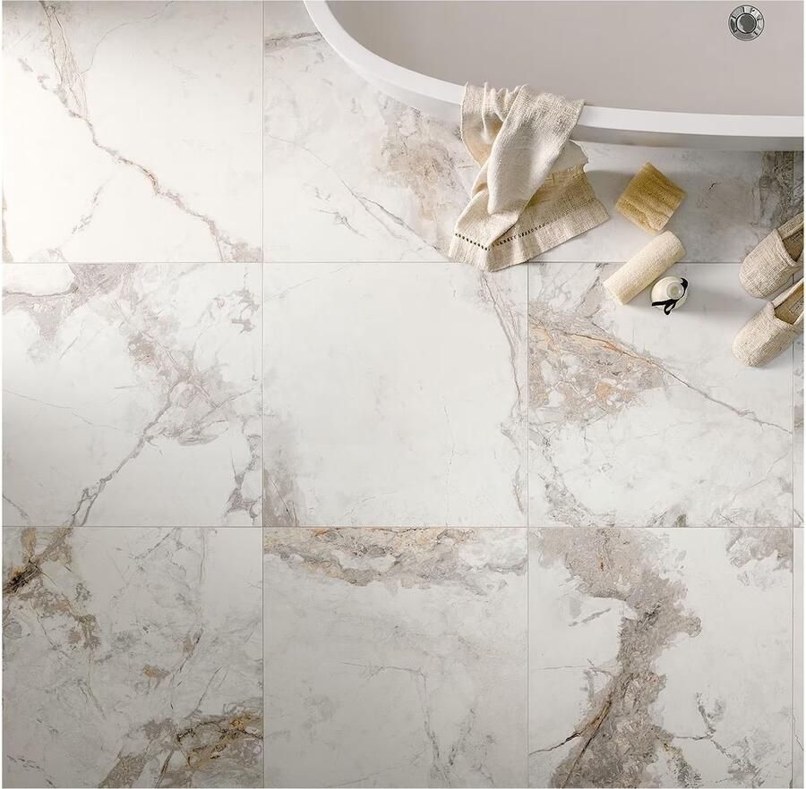 Edimax Astor Golden Age Vloer- en wandtegel | 80x80 cm | Gerectificeerd | Marmerlook | Mat Wit