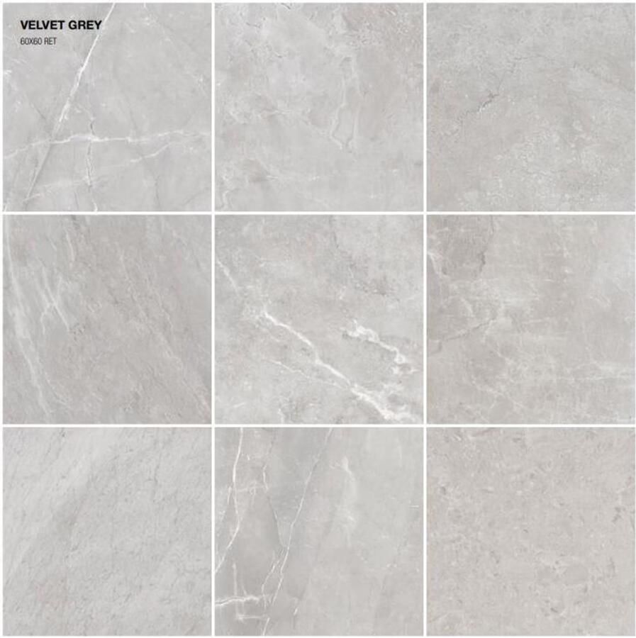 Edimax Astor Velvet Vloer- en wandtegel | 60x60 cm | Gerectificeerd | Marmerlook | Mat Grijs - Foto 3