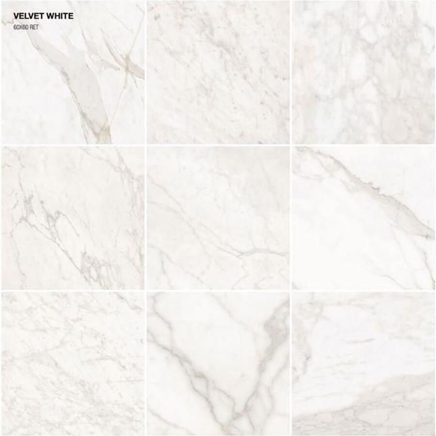 Edimax Astor Velvet Vloer- en wandtegel | 60x60 cm | Gerectificeerd | Marmerlook | Mat Wit - Foto 2
