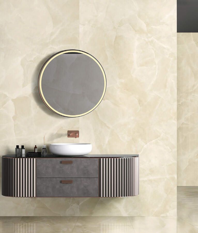 EnergieKer Onyx Wandtegel | 120x270 cm | Gerectificeerd | Natuursteenlook | Glans Ivoor
