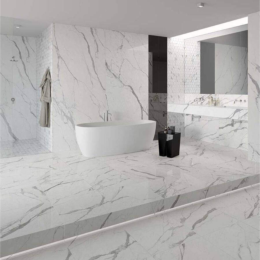 EnergieKer Statuario Superiore Vloer- en wandtegel | 80x80 cm | Gerectificeerd | Marmerlook | Mat Wit