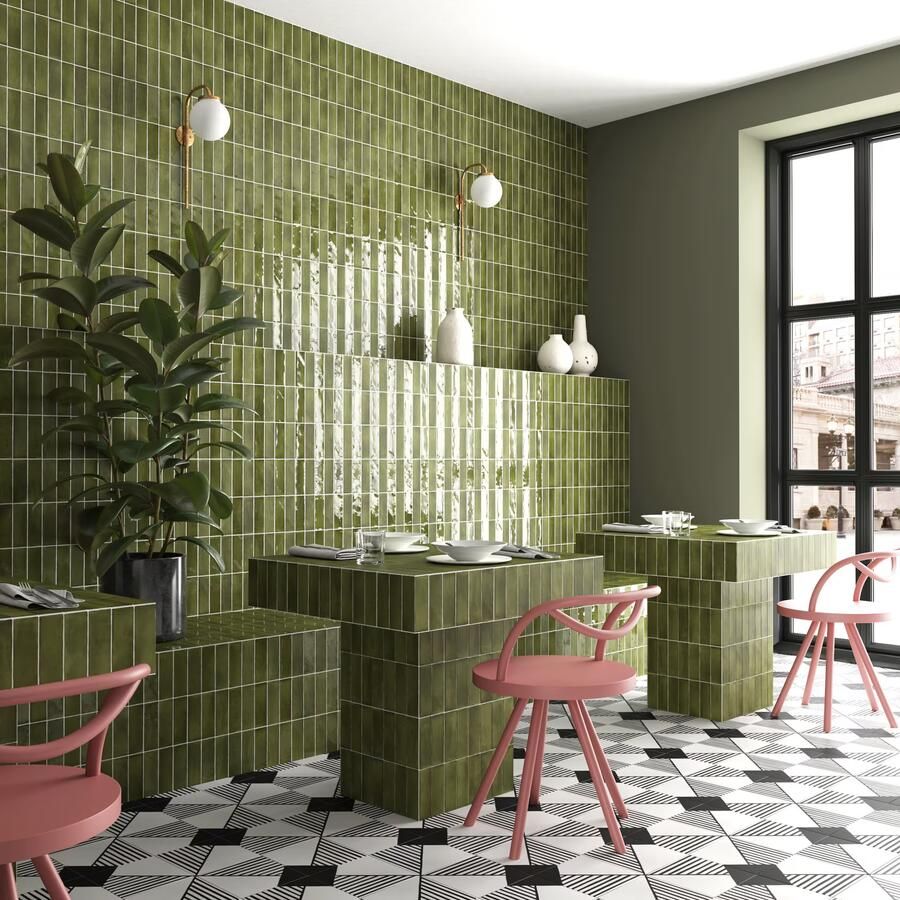 Equipe Cerámicas Premium Koko Wandtegel | 50x150 cm | Vintage | Glans Groen