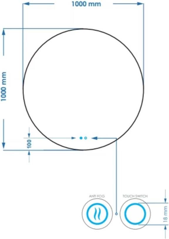 Aloni Badkamerspiegel Omega | 100 cm | Rond | Indirecte LED verlichting | Touch button | Met spiegelverwarming