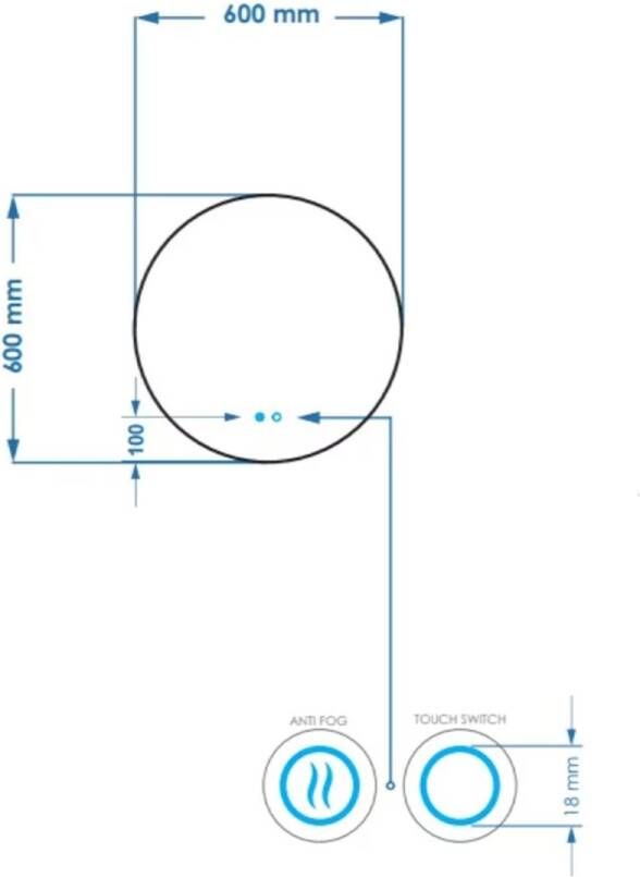 Aloni Badkamerspiegel Omega | 60 cm | Rond | Indirecte LED verlichting | Touch button | Met spiegelverwarming