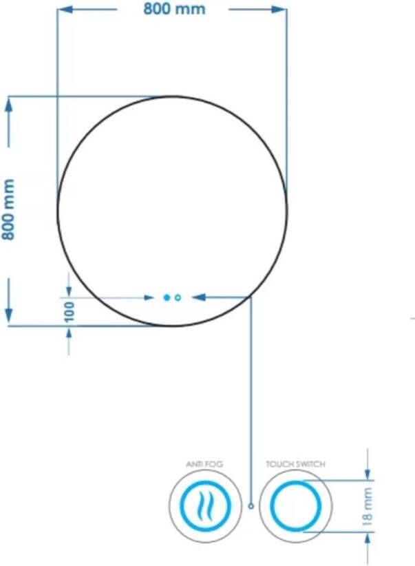 Aloni Badkamerspiegel Omega | 80 cm | Rond | Indirecte LED verlichting | Touch button | Met spiegelverwarming