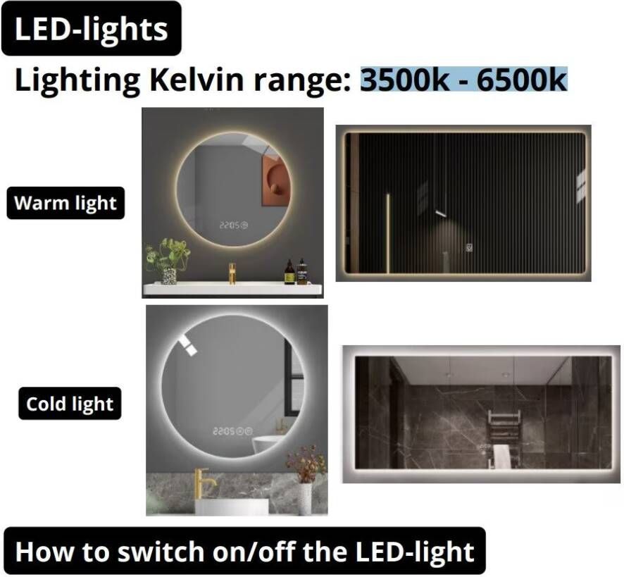 Aloni Badkamerspiegel Queen | 100x60 cm | Rechthoekig | Indirecte LED verlichting | Touch button | Met spiegelverwarming