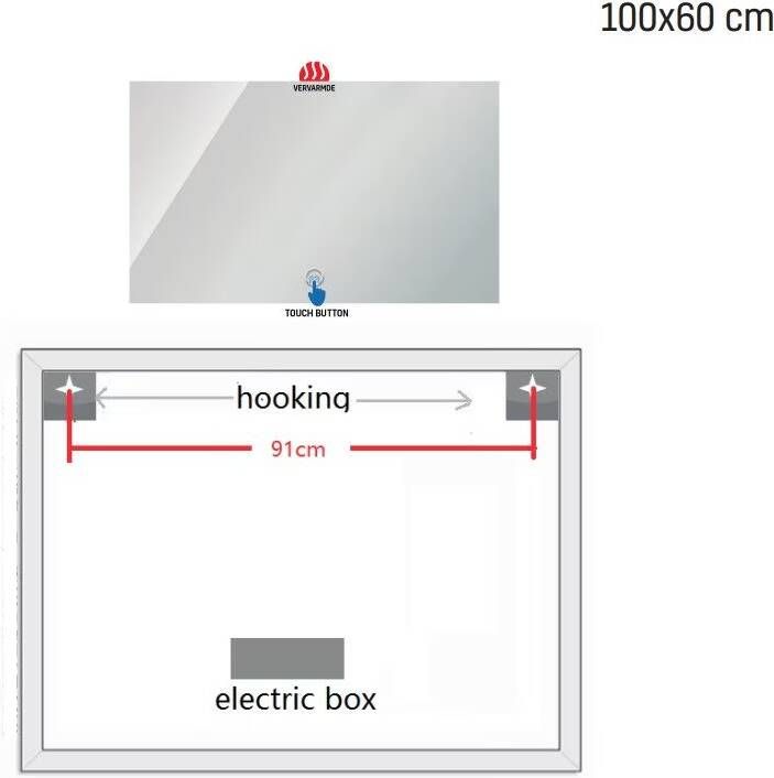 Aloni Badkamerspiegel Queen | 100x60 cm | Rechthoekig | Indirecte LED verlichting | Touch button | Met spiegelverwarming