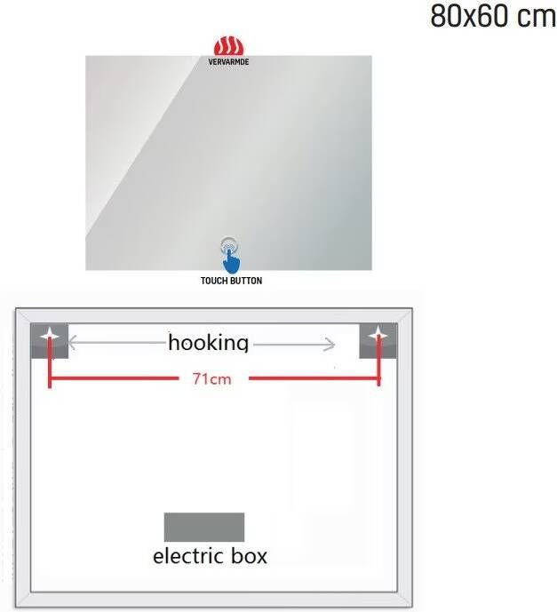 Aloni Badkamerspiegel Queen | 80x60 cm | Rechthoekig | Indirecte LED verlichting | Touch button | Met spiegelverwarming