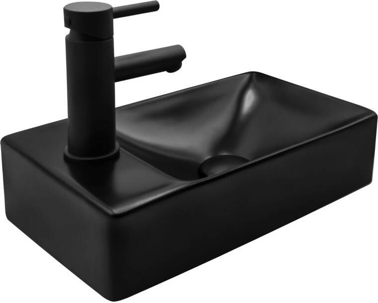 Aloni Creavit fontein keramisch 37.5x22x10 cm kraangat links mat zwart